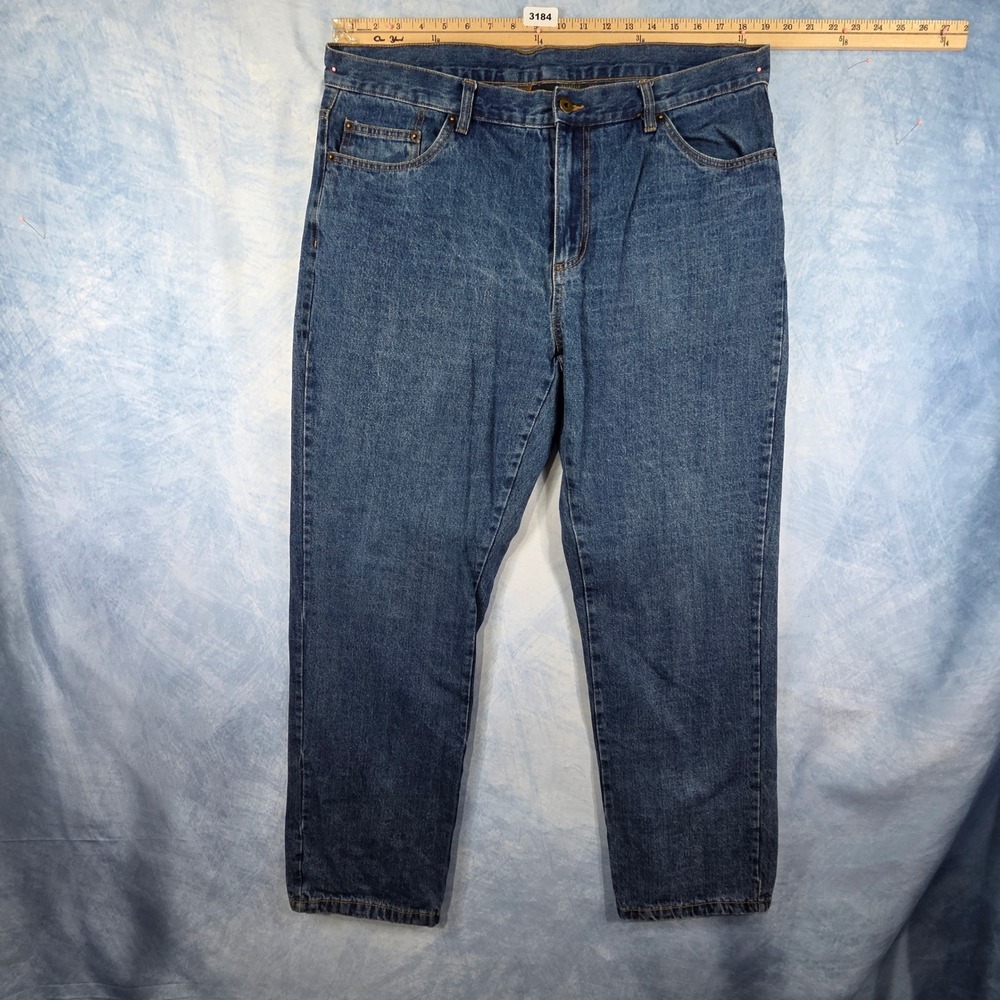 Adventuridge Mens Flannel Lined Jeans 38x32 Medium Wash‎ Blue Denim Plaid Lining